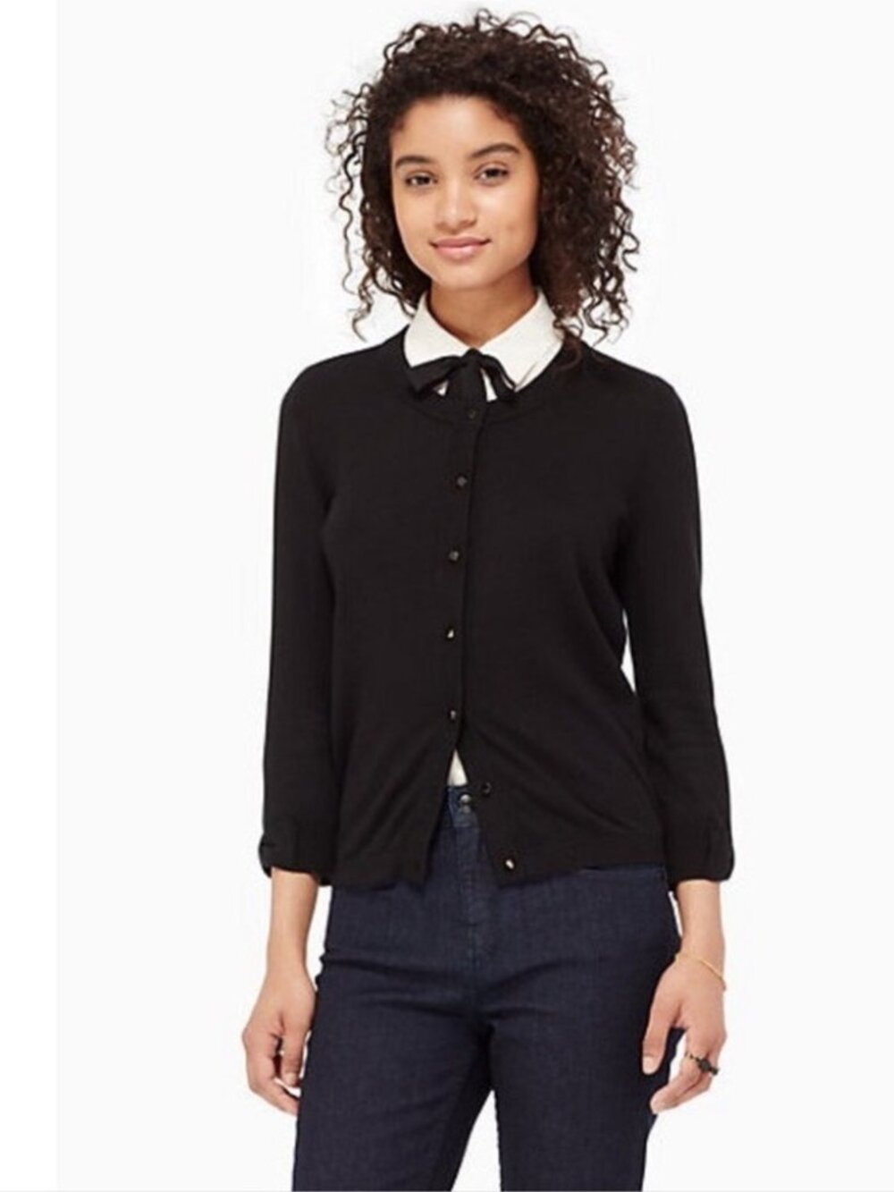 Kate Spade Somerset Bow Cuff Cardigan Sweater in Black Lightweight size Medium